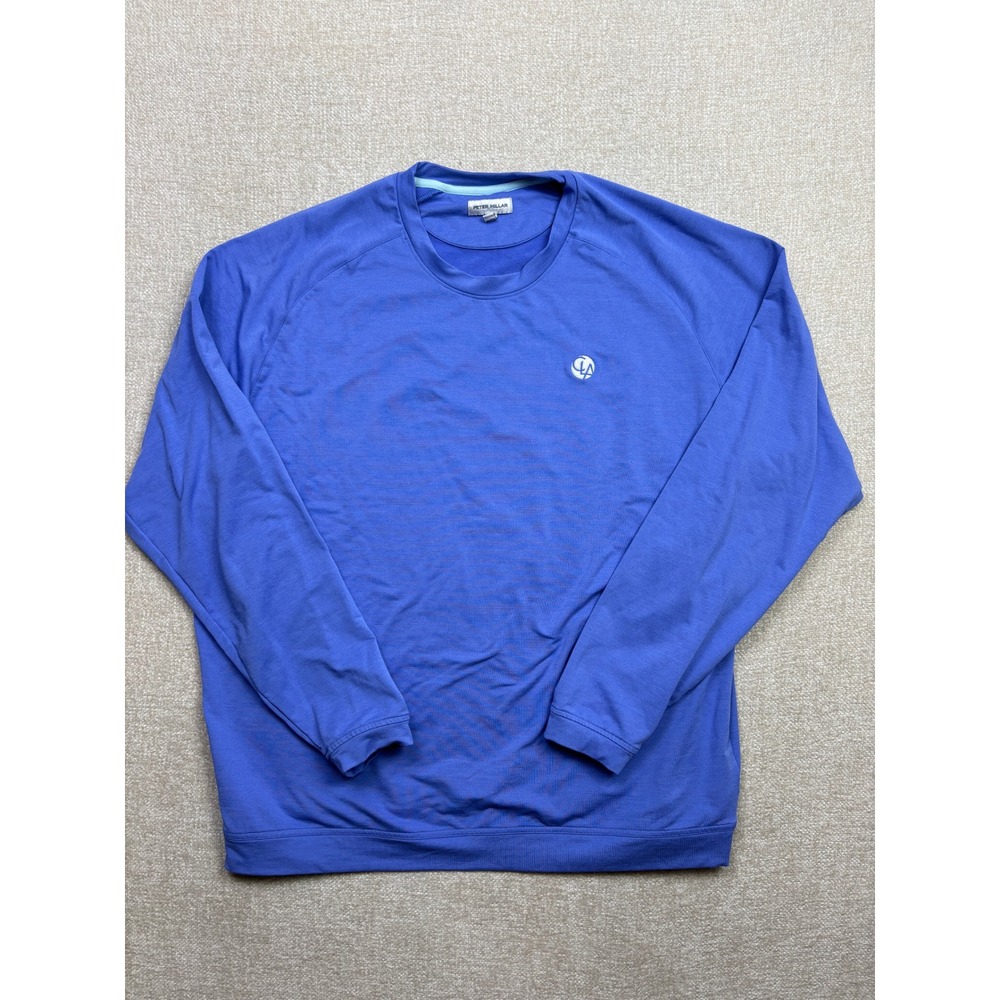 Peter Millar Mens XL Blue Performance Crewneck Sweatshirt Raglan Stretch